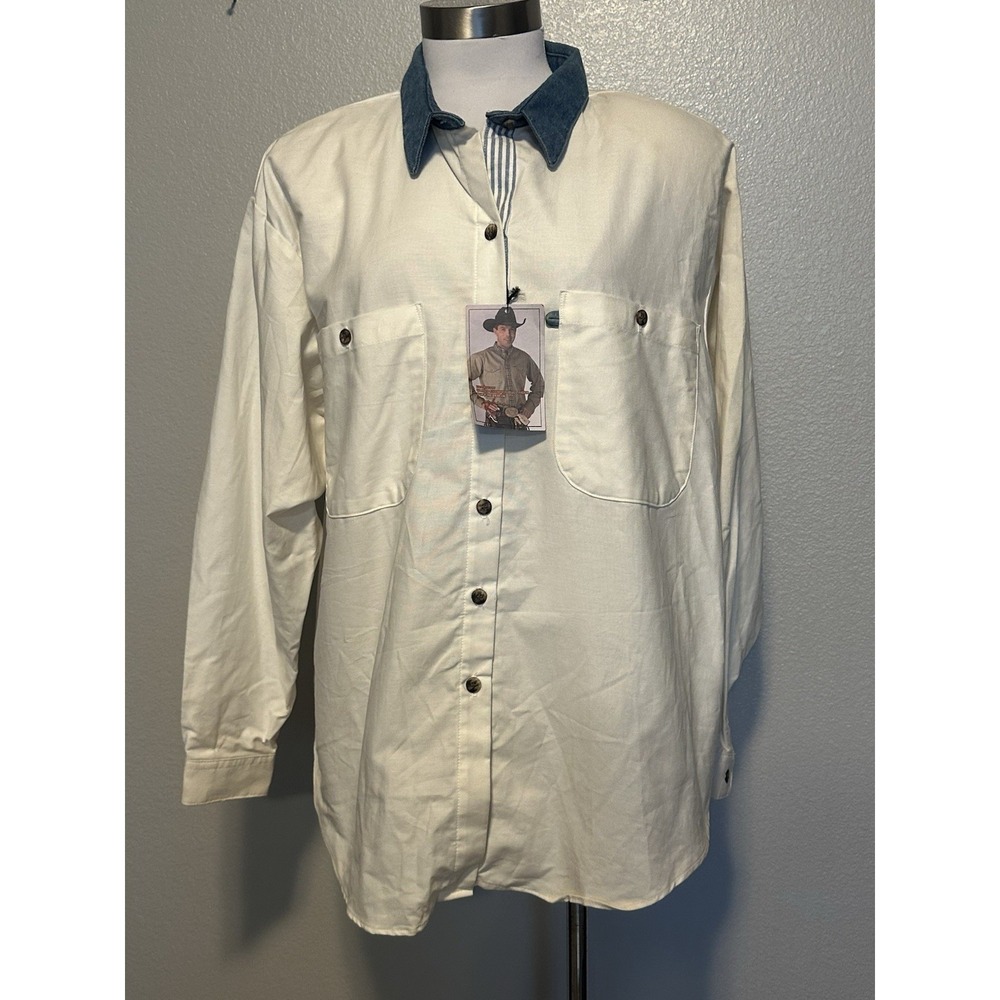 VTG Panhandle Slim Rough Stock Shirt Women XL Denim Collar USA Cowboy Rodeo NWT